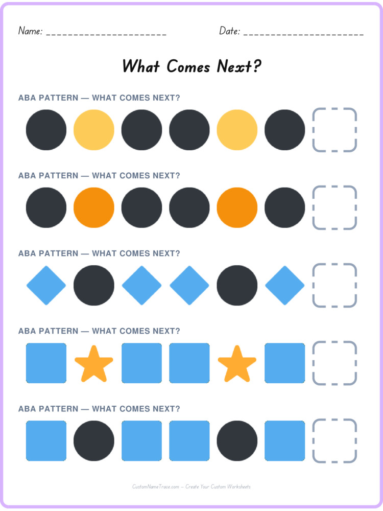 ABA pattern worksheet 7 for kids