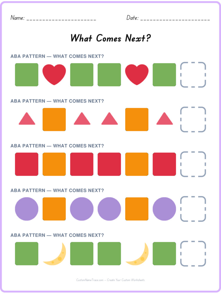 ABA pattern worksheet 8 for kids