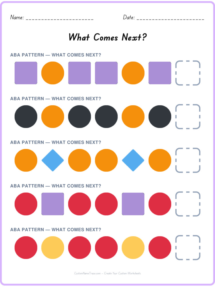 ABA pattern worksheet 9 for kids