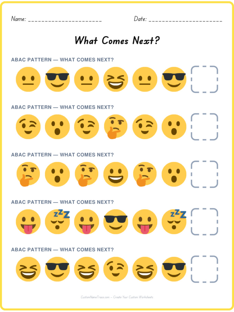 ABAC pattern worksheet 10 for kids