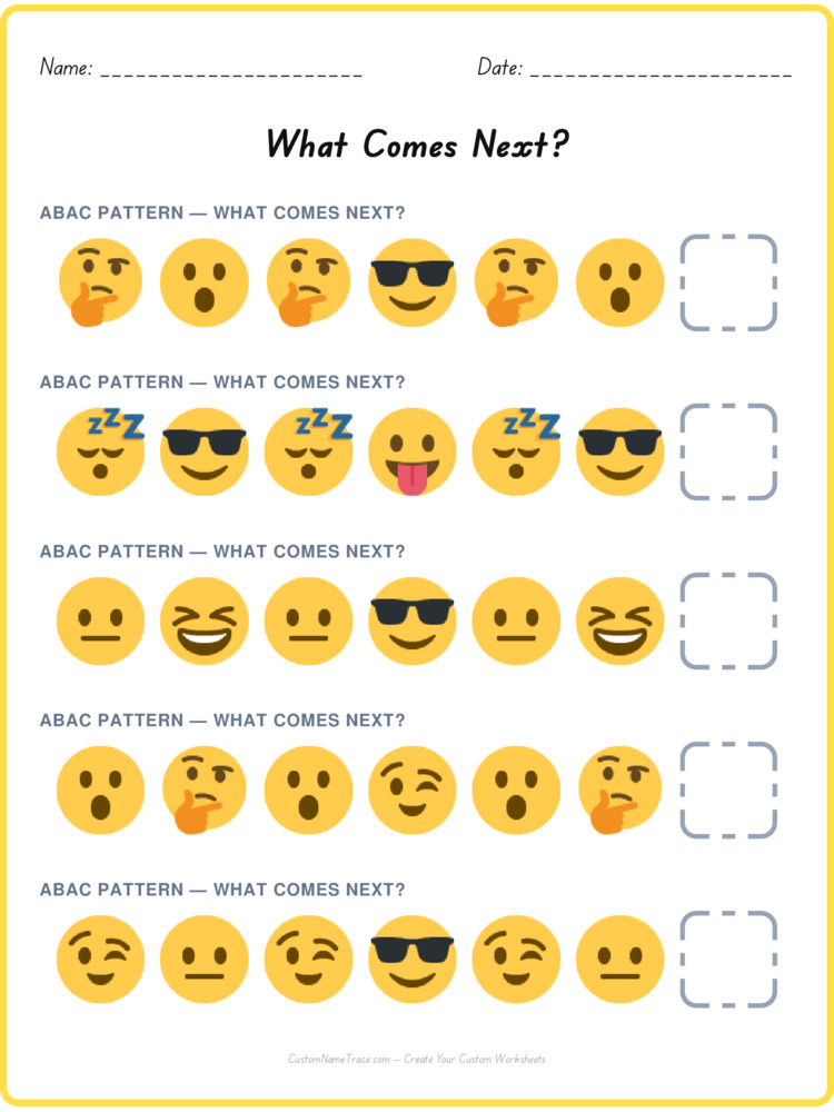 ABAC pattern worksheet 11 for kids