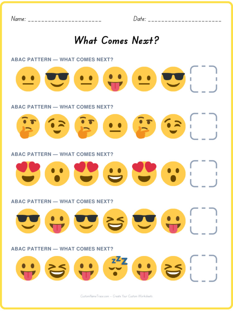 ABAC pattern worksheet 12 for kids