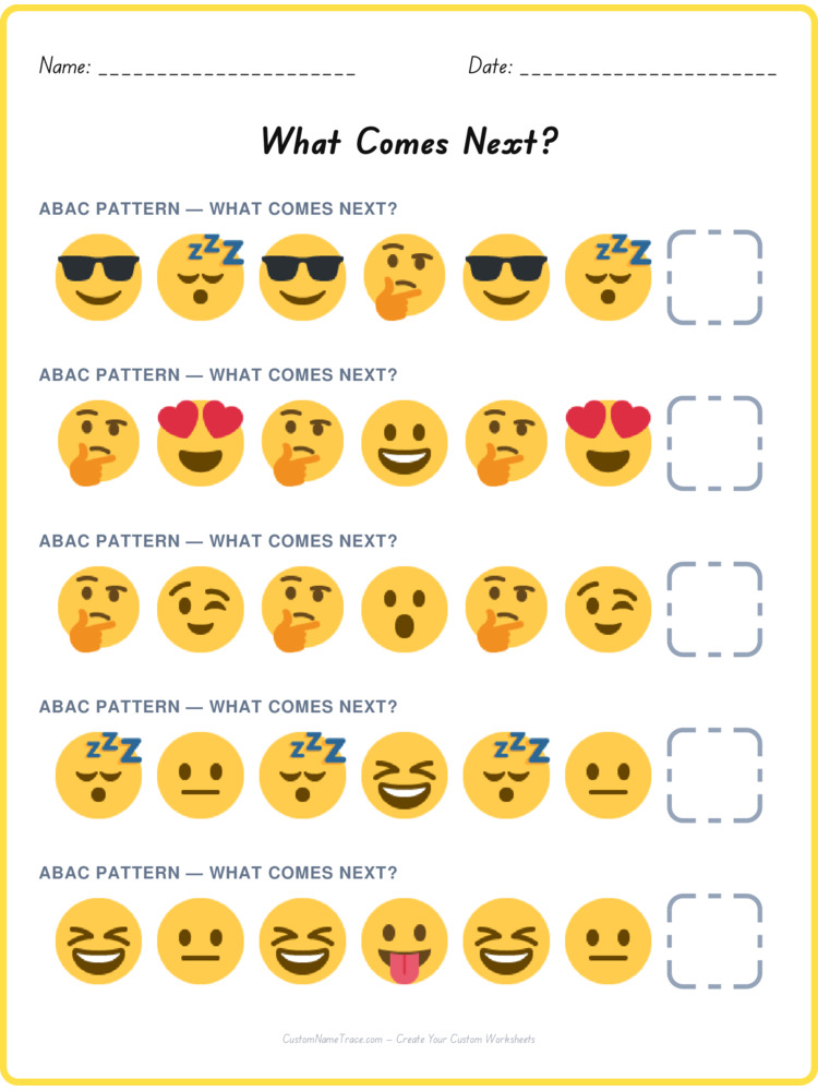 ABAC pattern worksheet 14 for kids
