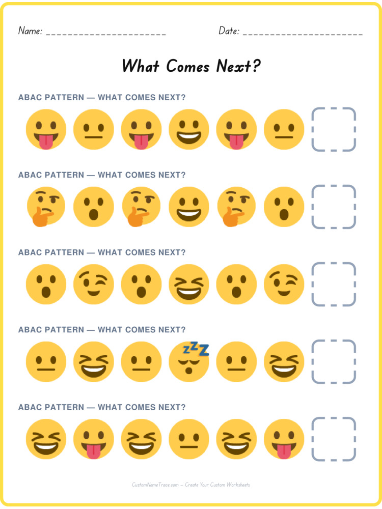 ABAC pattern worksheet 16 for kids