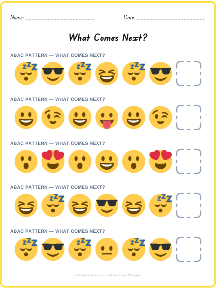 ABAC pattern worksheet 18 for kids