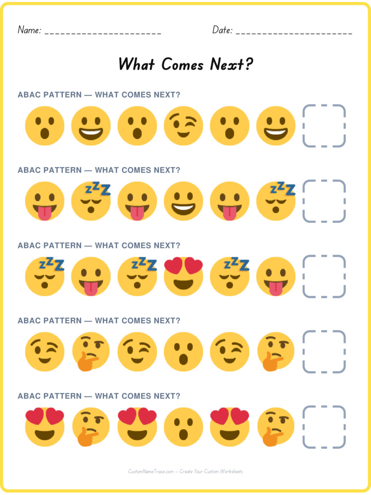 ABAC pattern worksheet 19 for kids