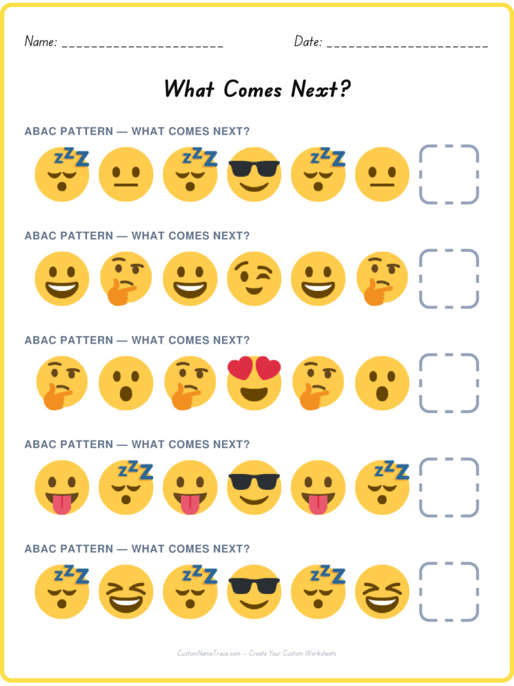 ABAC pattern worksheet 20 for kids