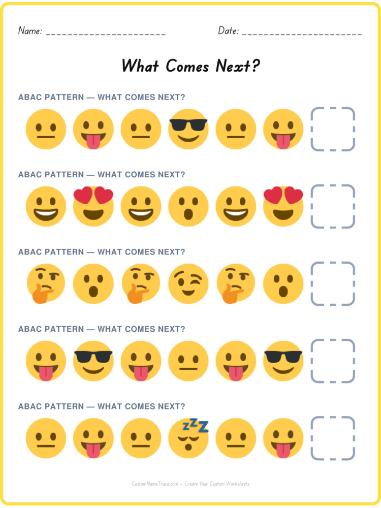 ABAC pattern worksheet 28 for kids