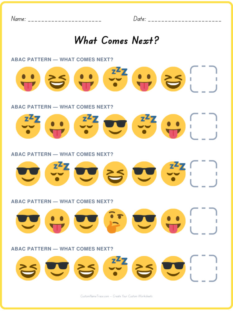 ABAC pattern worksheet 3 for kids