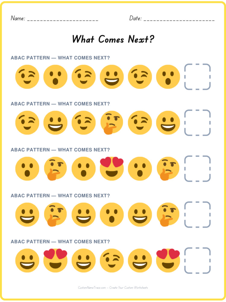 ABAC pattern worksheet 4 for kids
