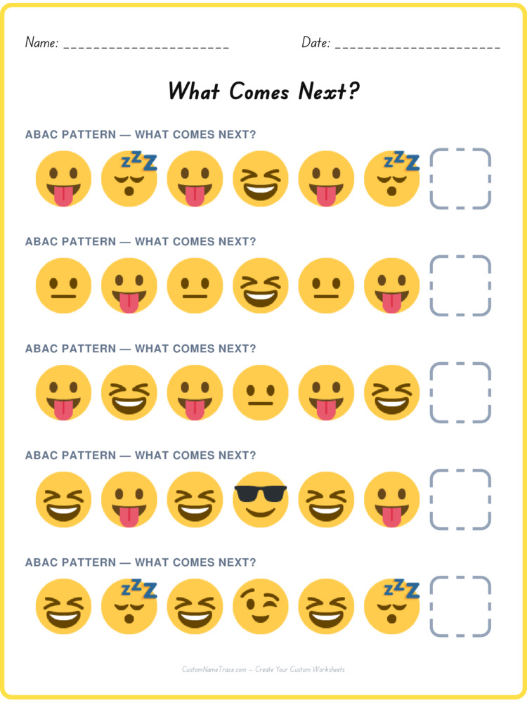 ABAC pattern worksheet 5 for kids