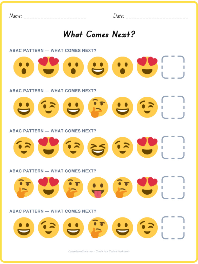ABAC pattern worksheet 6 for kids