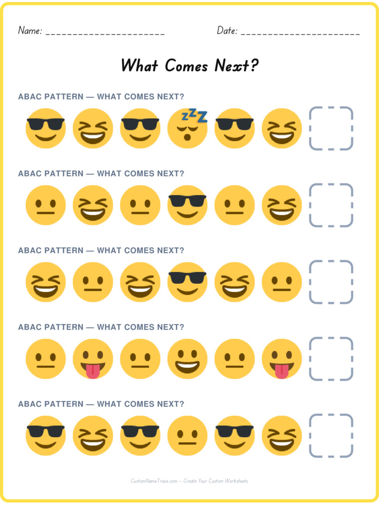 ABAC pattern worksheet 7 for kids