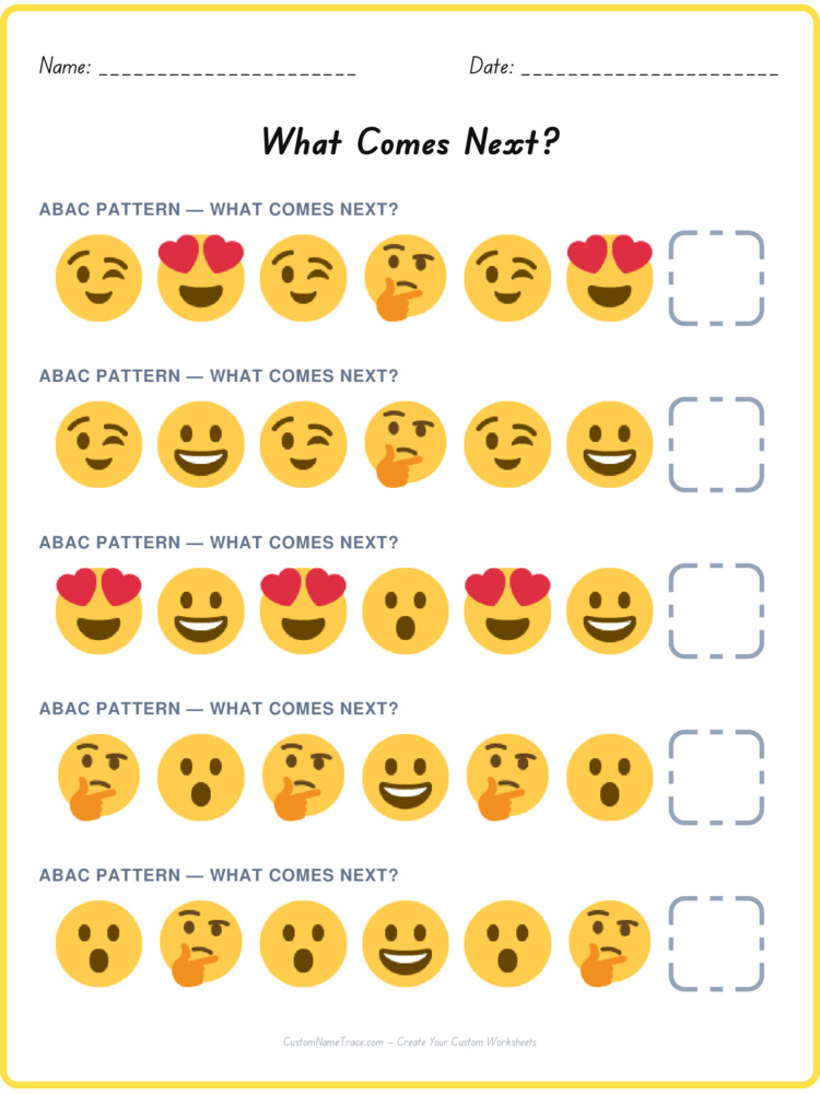 ABAC pattern worksheet 8 for kids