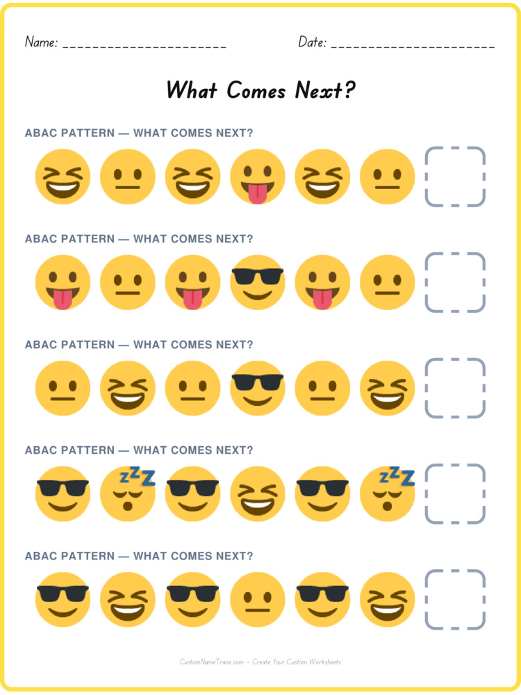 ABAC pattern worksheet 9 for kids