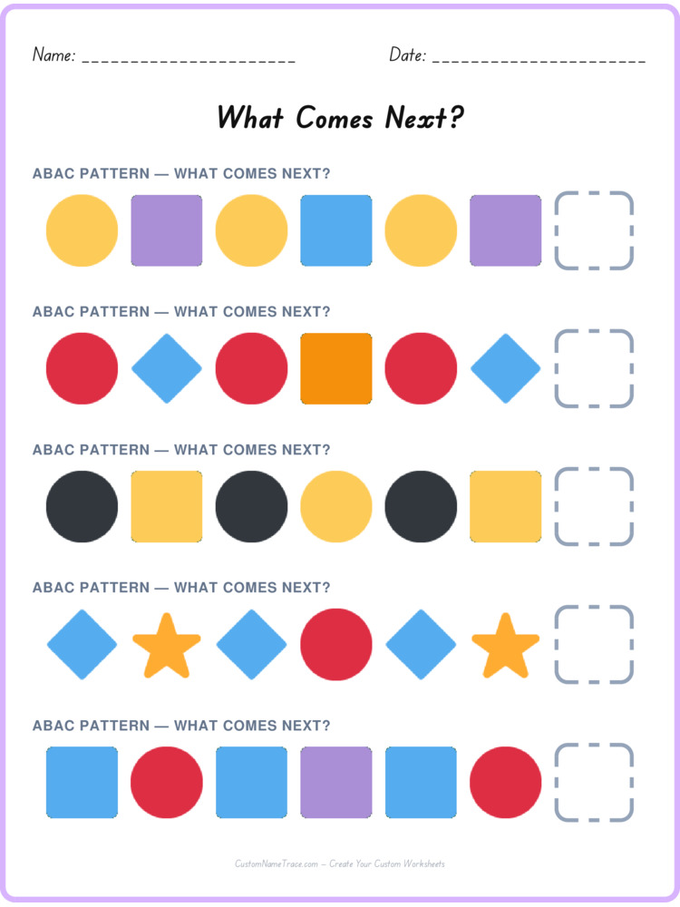 ABAC pattern worksheet 1 for kids