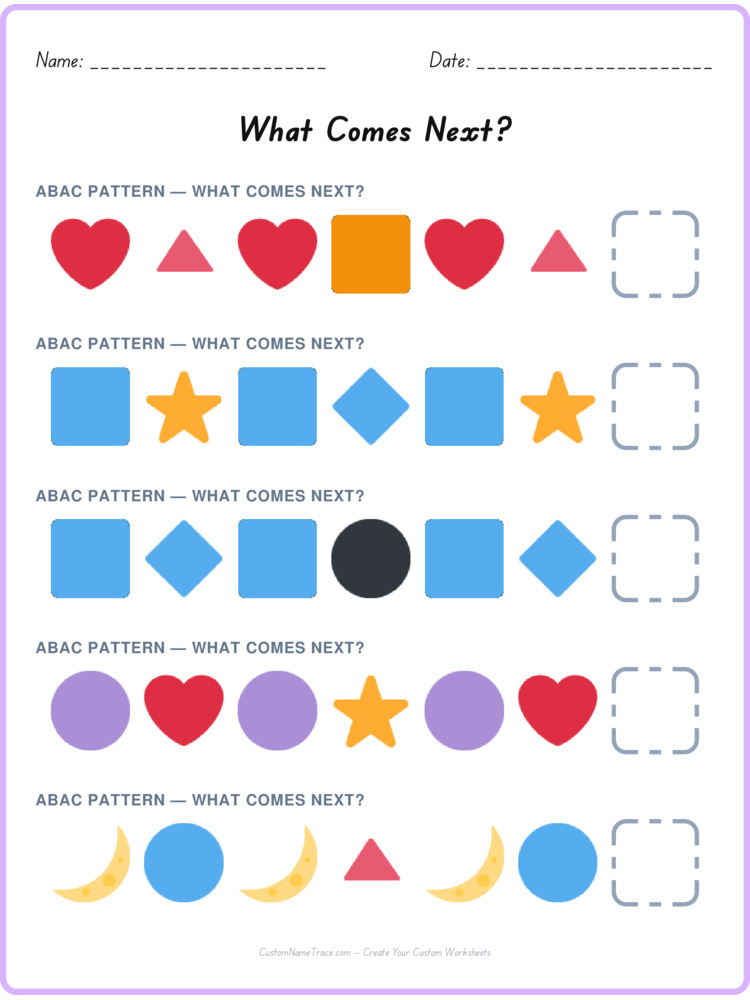 ABAC pattern worksheet 10 for kids