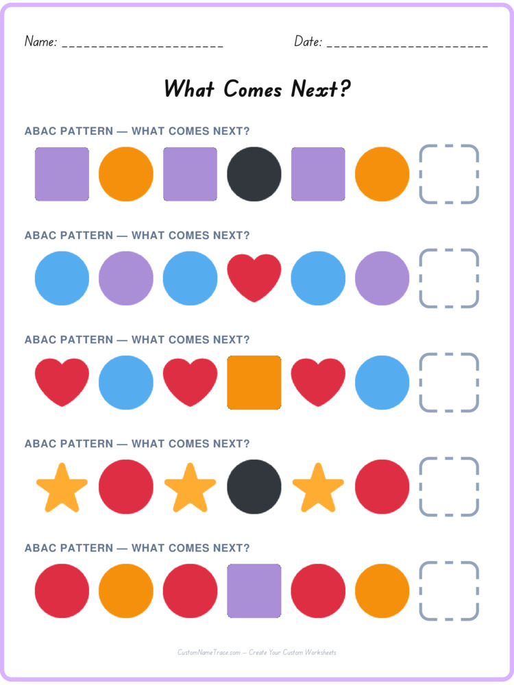 ABAC pattern worksheet 11 for kids