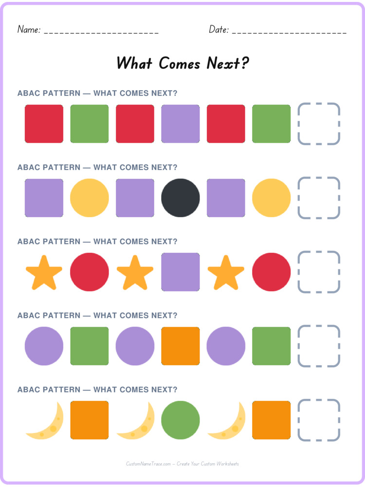 ABAC pattern worksheet 12 for kids