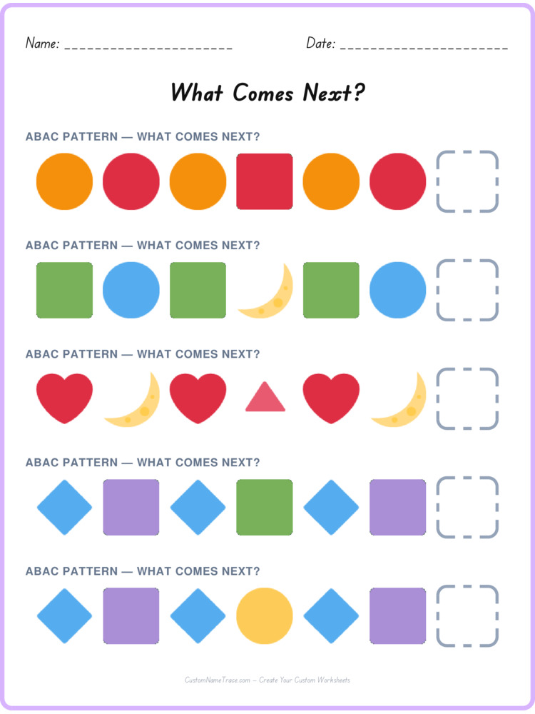 ABAC pattern worksheet 13 for kids