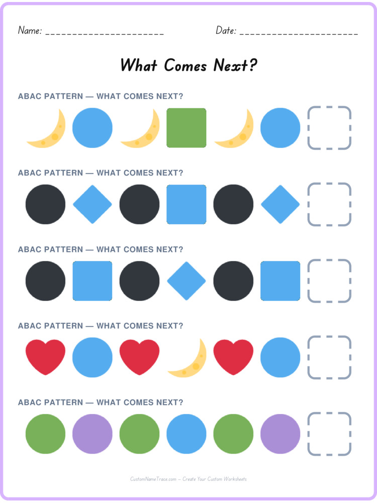 ABAC pattern worksheet 14 for kids