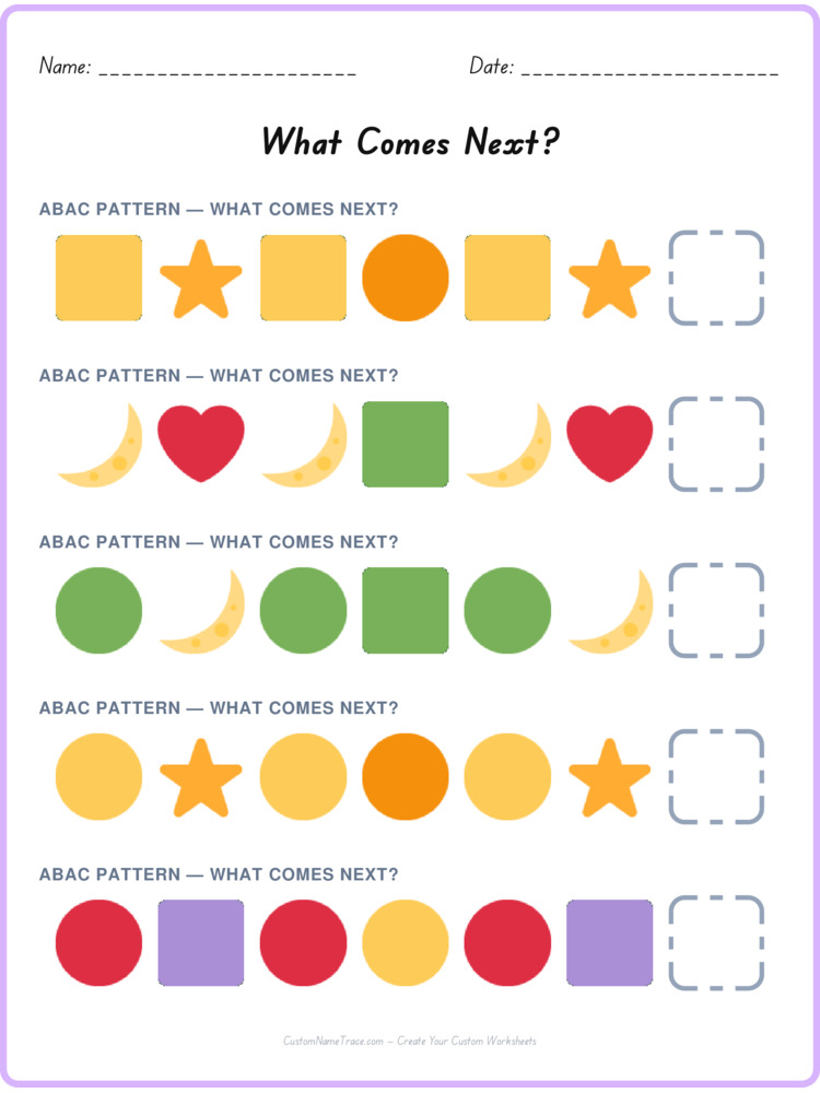 ABAC pattern worksheet 15 for kids