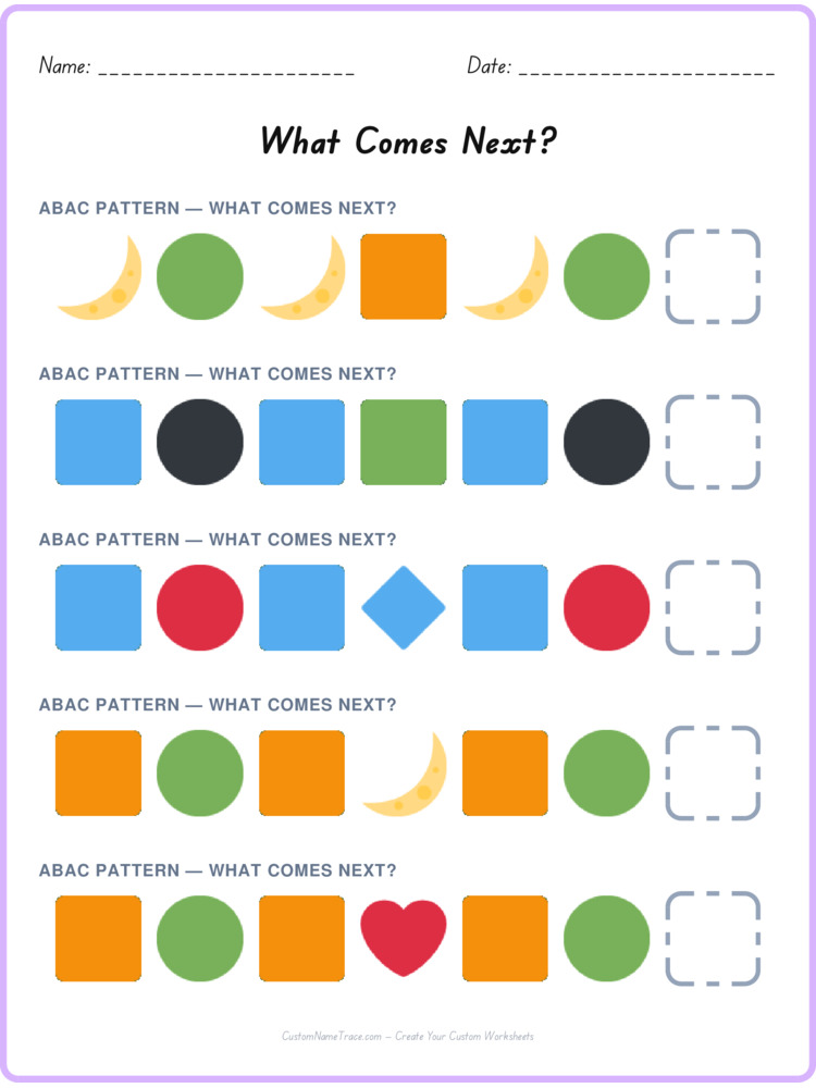 ABAC pattern worksheet 16 for kids