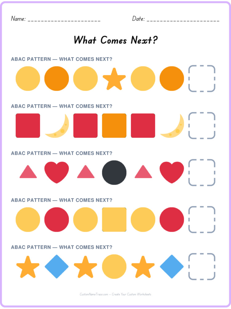 ABAC pattern worksheet 17 for kids