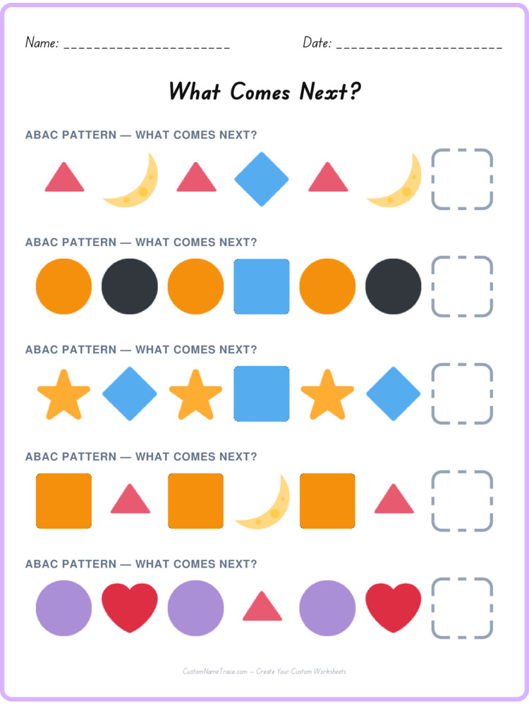 ABAC pattern worksheet 18 for kids