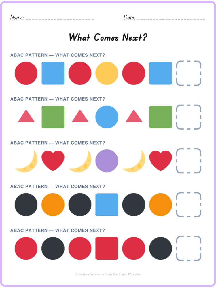 ABAC pattern worksheet 19 for kids