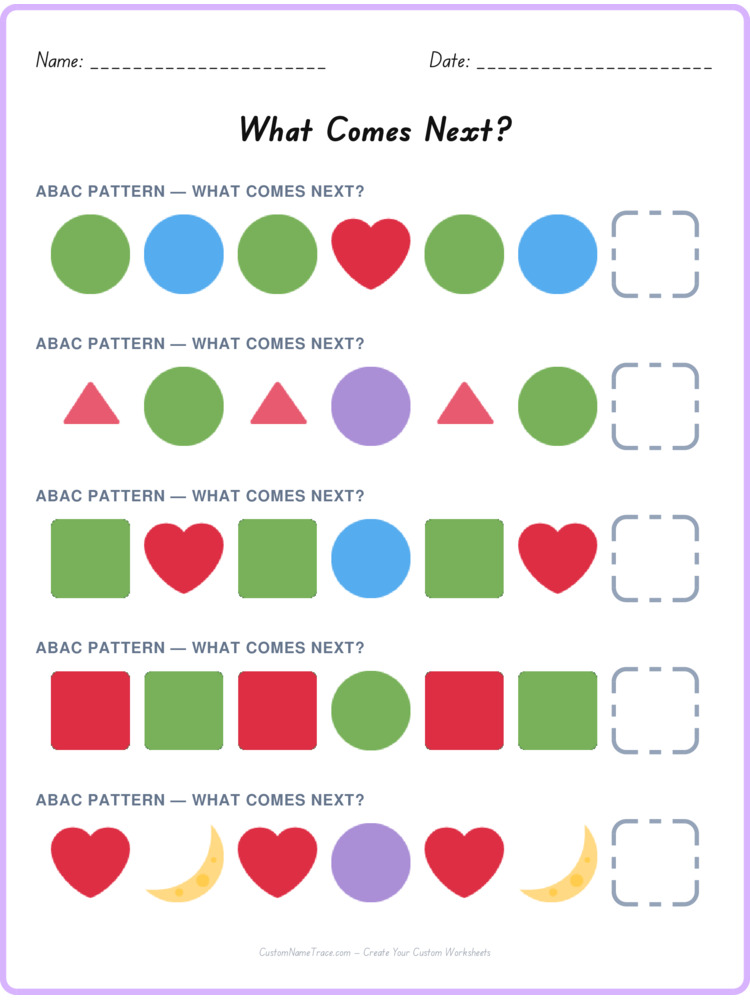 ABAC pattern worksheet 2 for kids