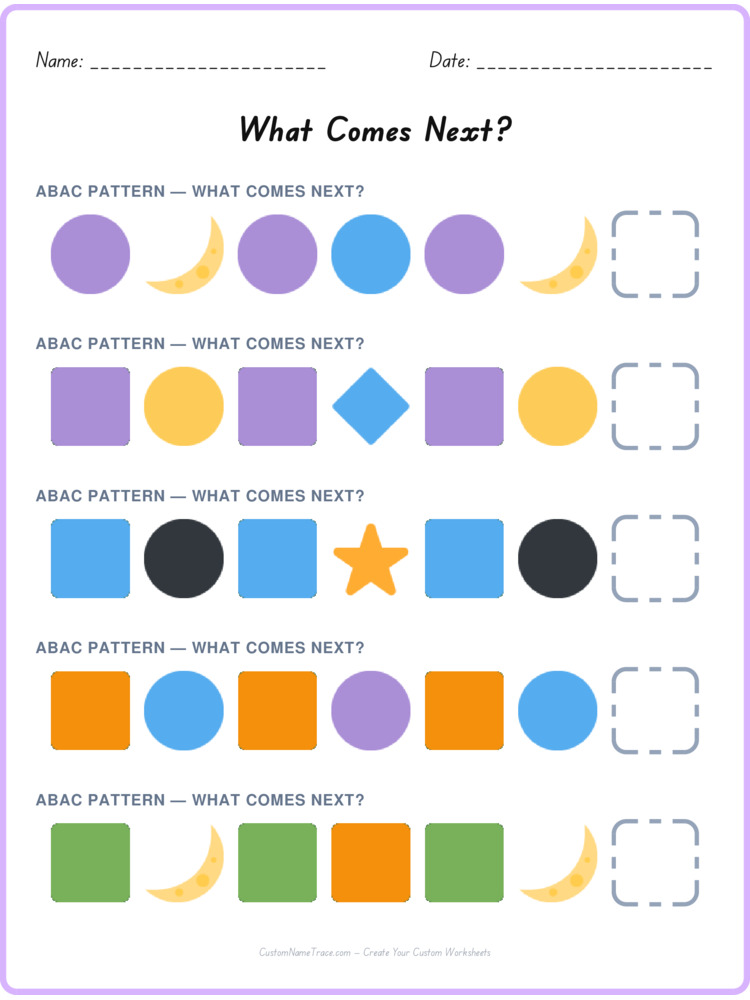 ABAC pattern worksheet 20 for kids