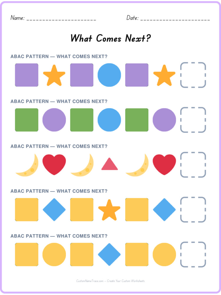 ABAC pattern worksheet 21 for kids
