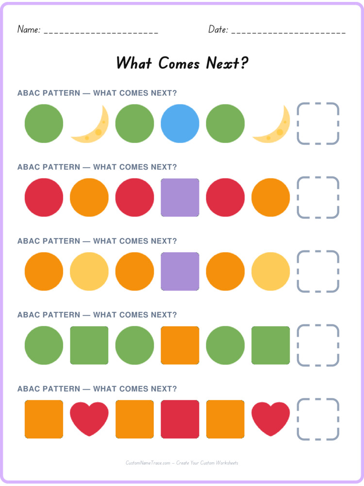 ABAC pattern worksheet 26 for kids