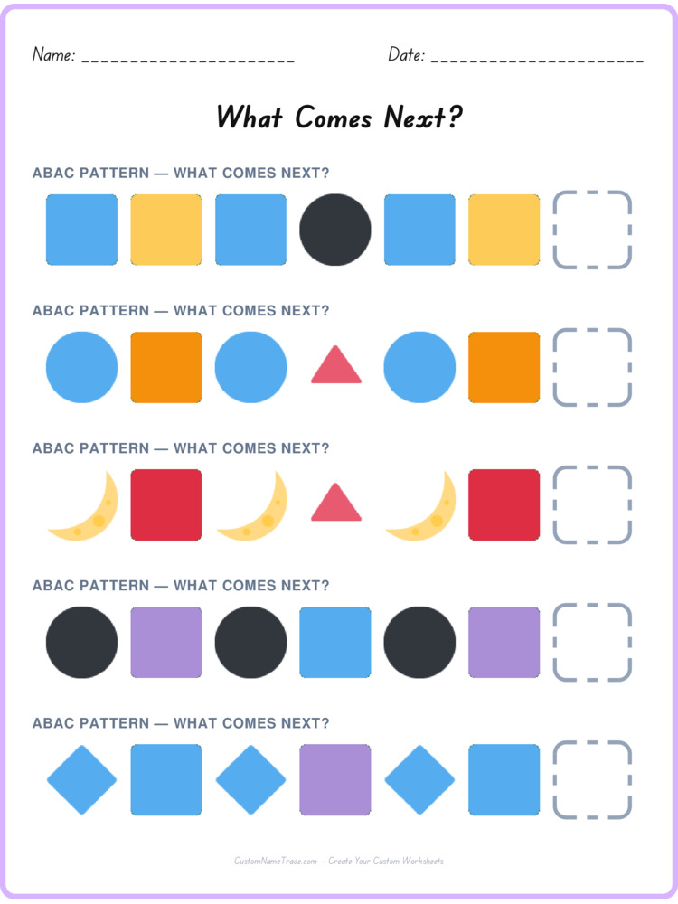 ABAC pattern worksheet 27 for kids