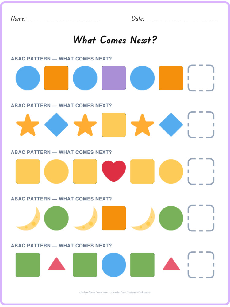 ABAC pattern worksheet 28 for kids