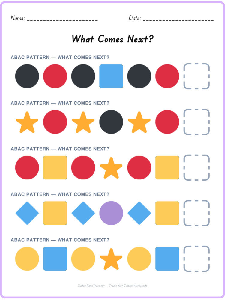 ABAC pattern worksheet 3 for kids