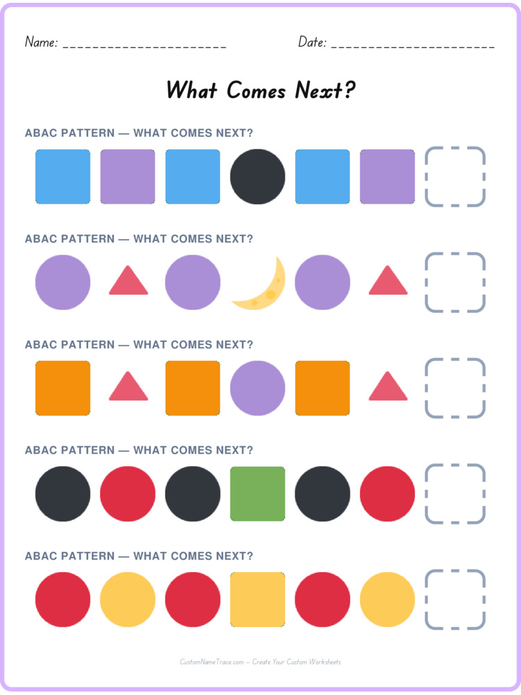 ABAC pattern worksheet 30 for kids