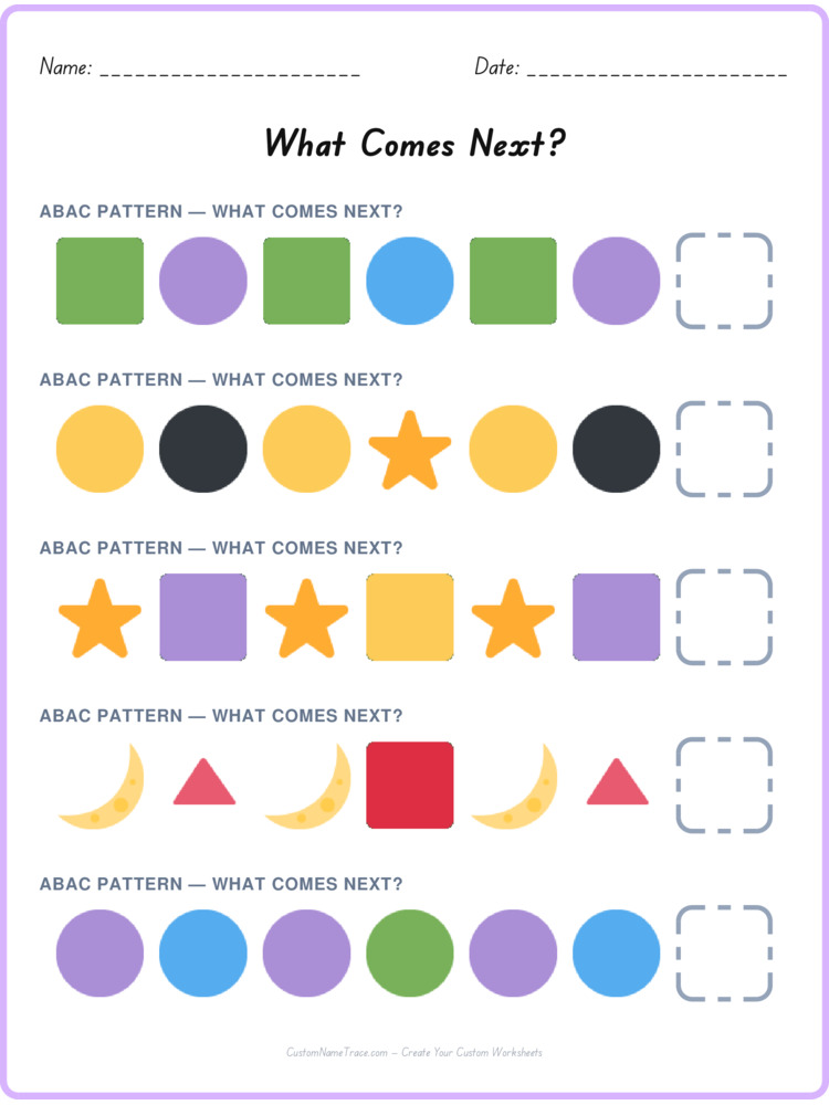 ABAC pattern worksheet 31 for kids