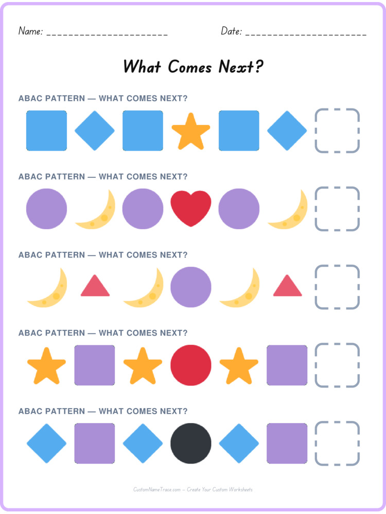 ABAC pattern worksheet 34 for kids