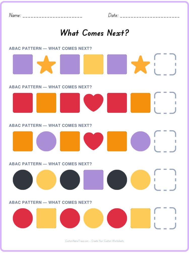 ABAC pattern worksheet 38 for kids