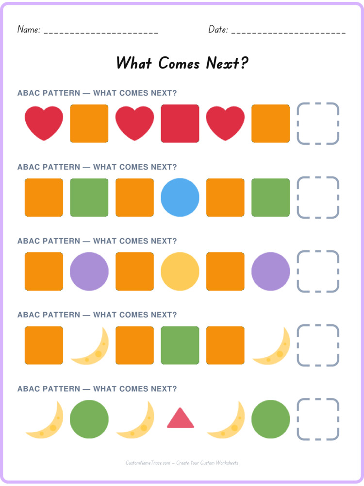 ABAC pattern worksheet 4 for kids