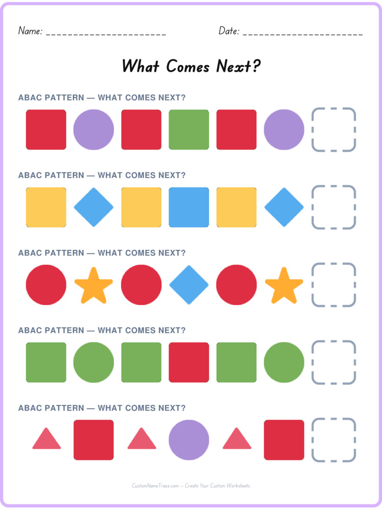 ABAC pattern worksheet 40 for kids