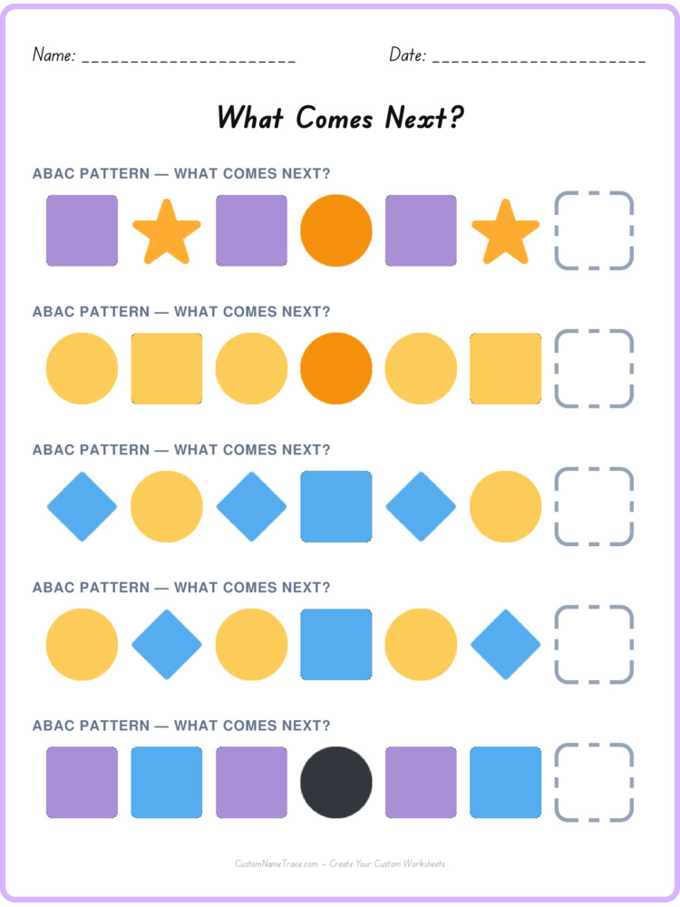 ABAC pattern worksheet 5 for kids