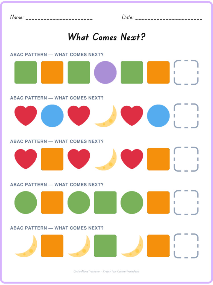 ABAC pattern worksheet 6 for kids