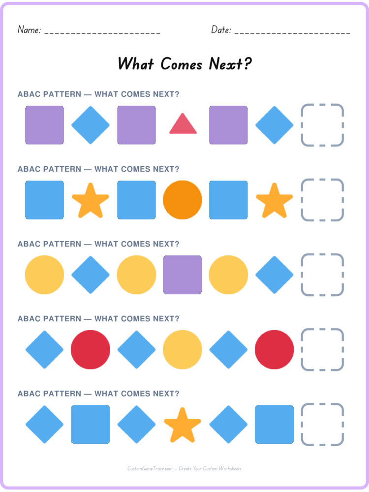 ABAC pattern worksheet 7 for kids