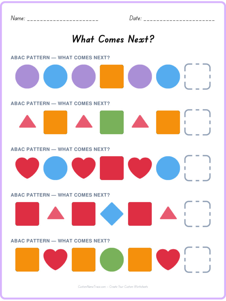 ABAC pattern worksheet 8 for kids
