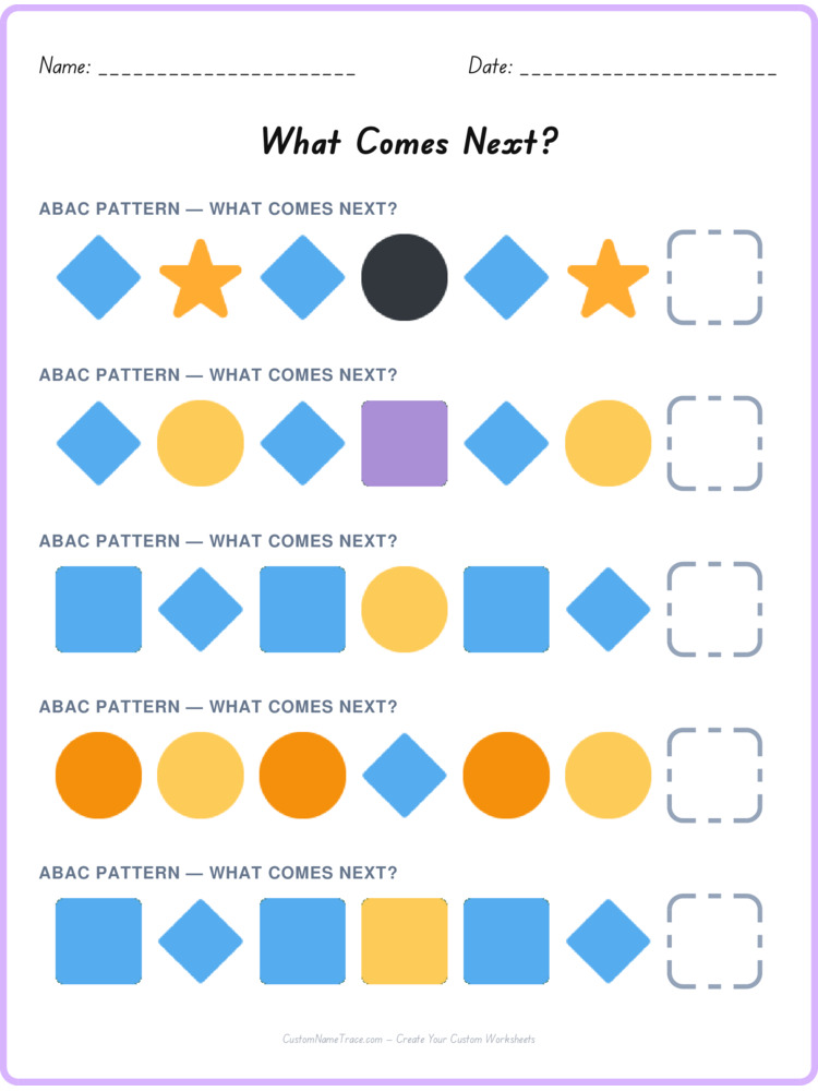 ABAC pattern worksheet 9 for kids