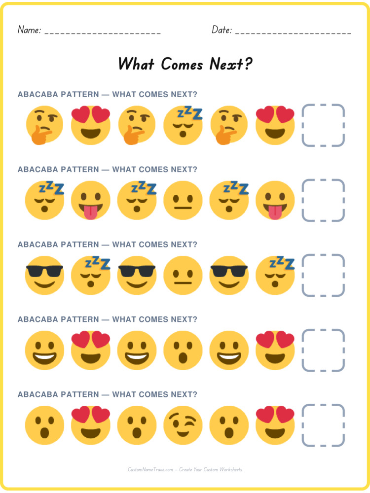 ABACABA pattern worksheet 10 for kids