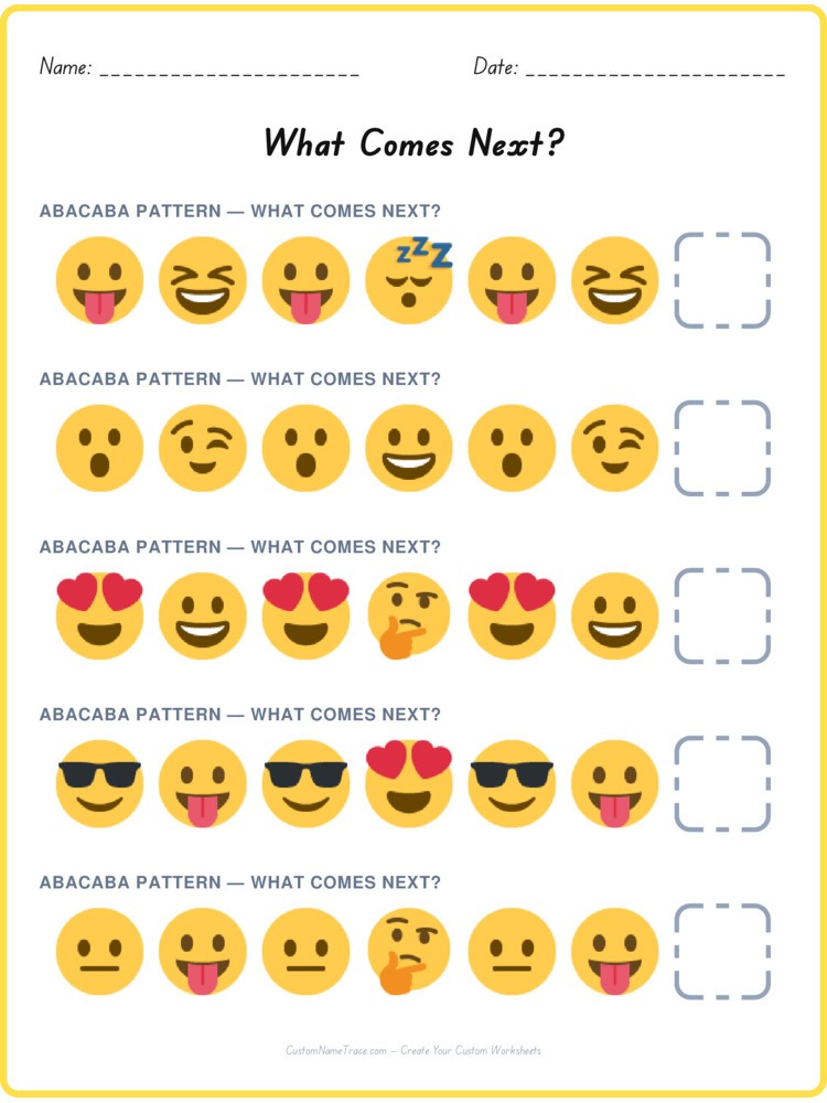 ABACABA pattern worksheet 11 for kids